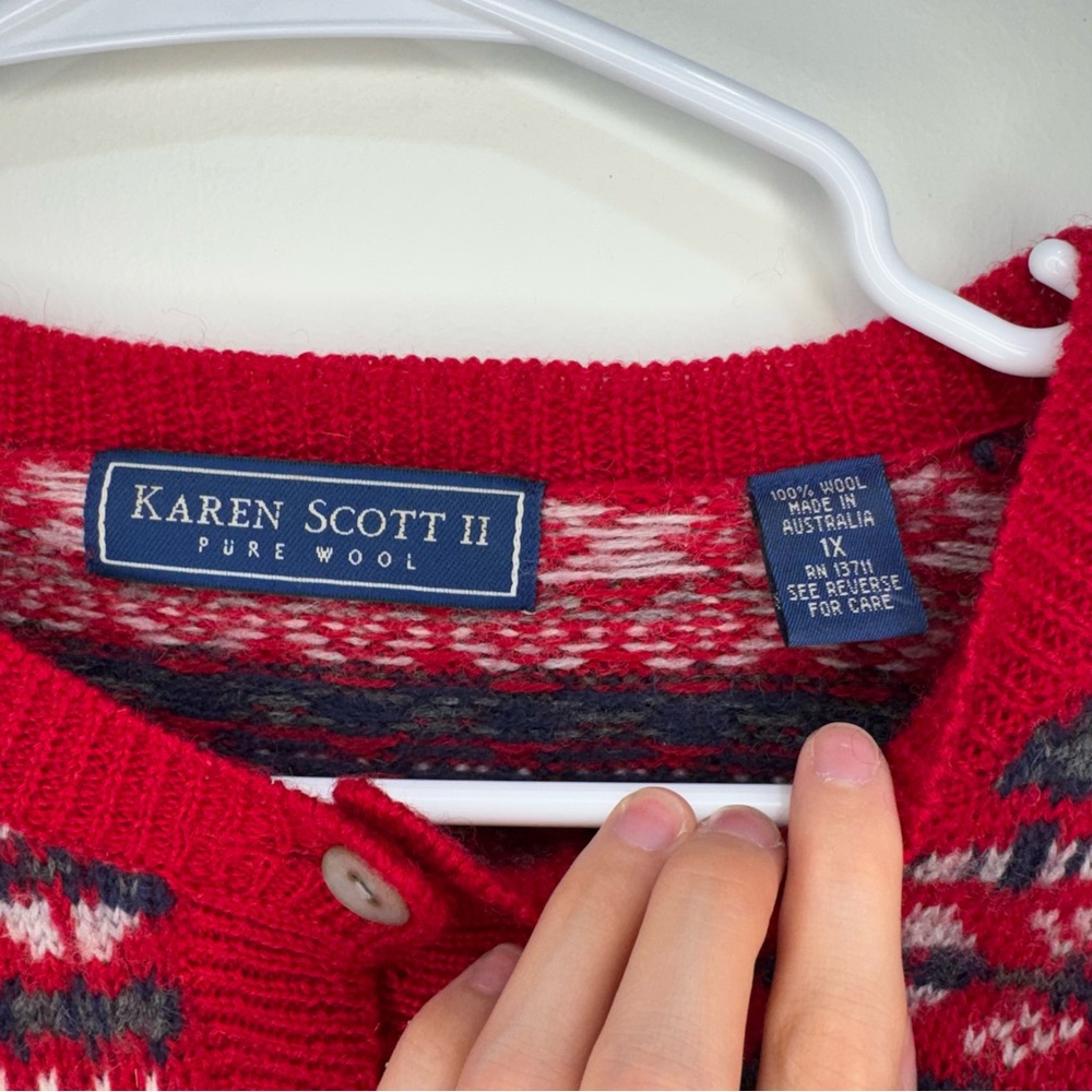 Karen Scott II Pure Wool Fair‎ Isle Cardigan Sweater 1X - Picture 4 of 9